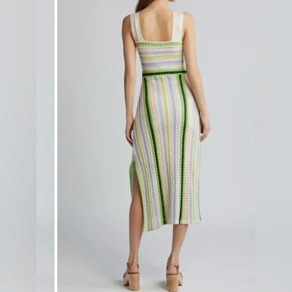 NWOT Ciebon Sahara Crochet Midi Sweater Dress - Green Multi - M - Picture 7 of 11